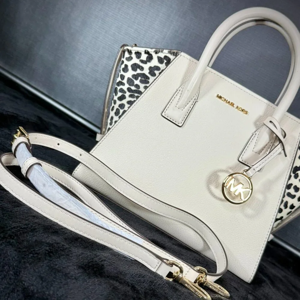 Michael Kors Avril Small Leather and Cheetah Print Calf‎ Hair Satchel